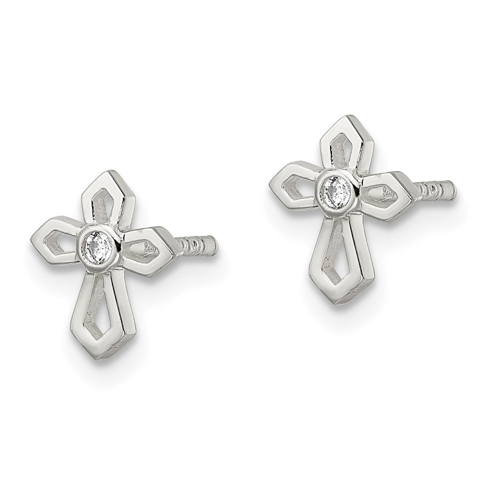 FJC Finejewelers 925 Sterling Silver Button Polished CZ Passion Cross Post Earrings 8 x 7 mm