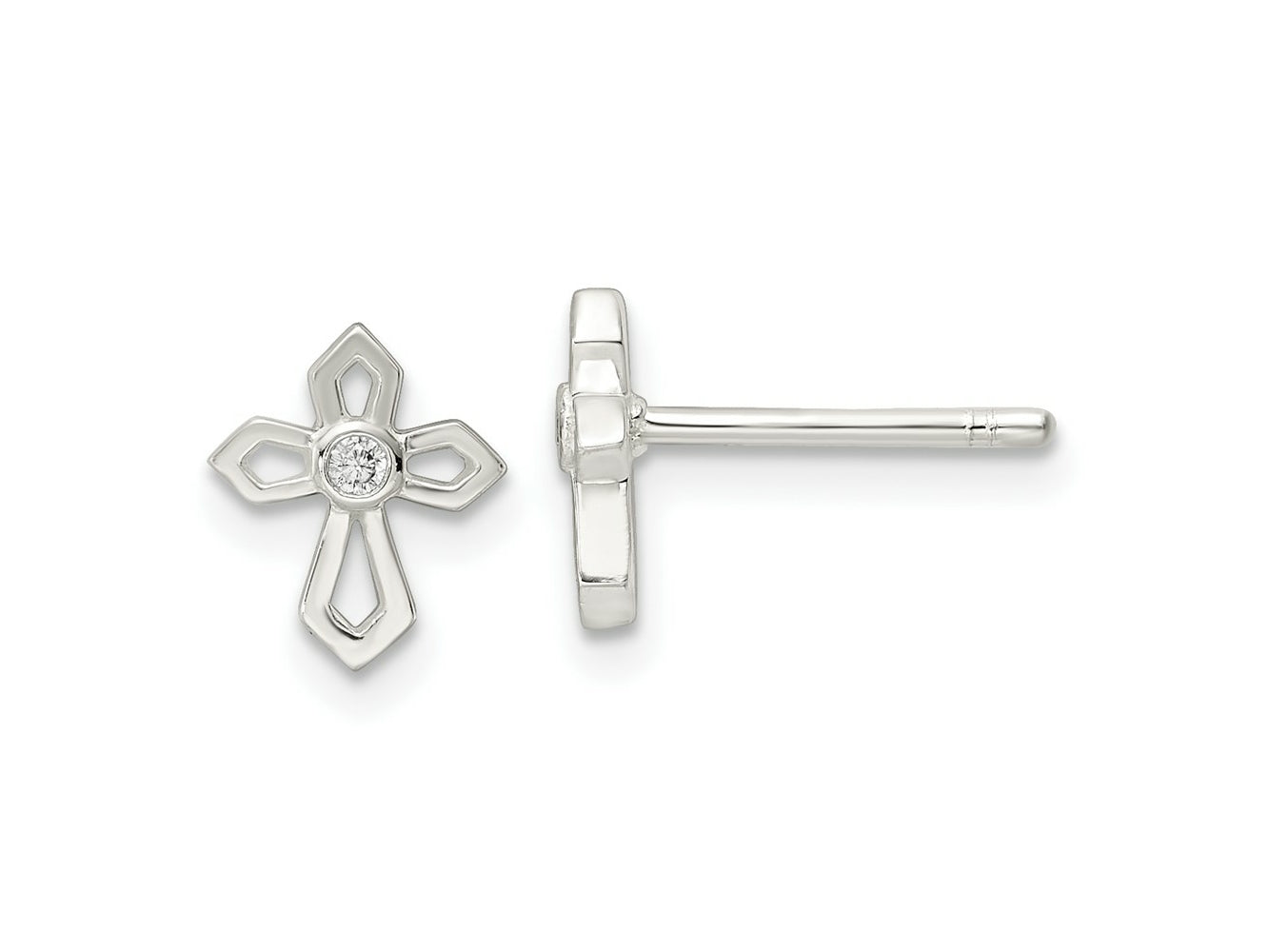 FJC Finejewelers 925 Sterling Silver Button Polished CZ Passion Cross Post Earrings 8 x 7 mm