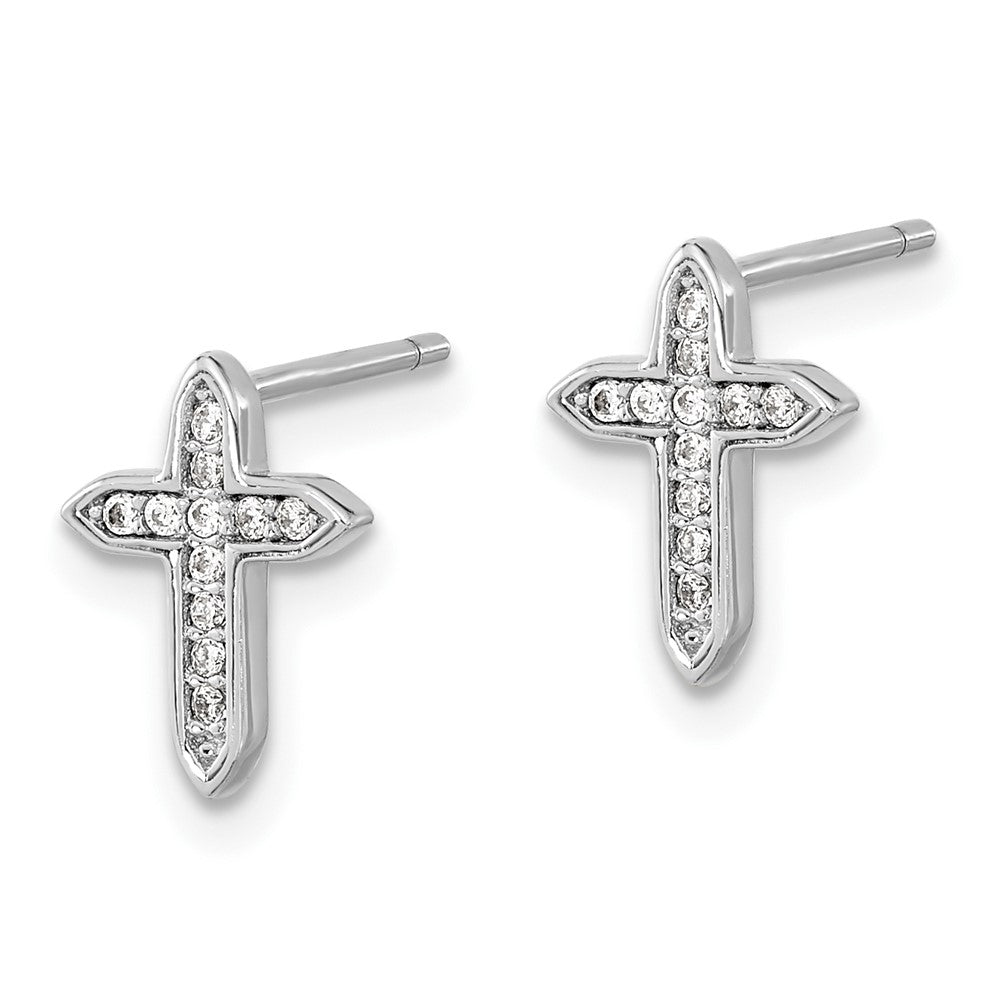 FJC Finejewelers 925 Sterling Silver Button Rhod-plated Polished CZ Passion Cross Post Earrings 10 x 7 mm