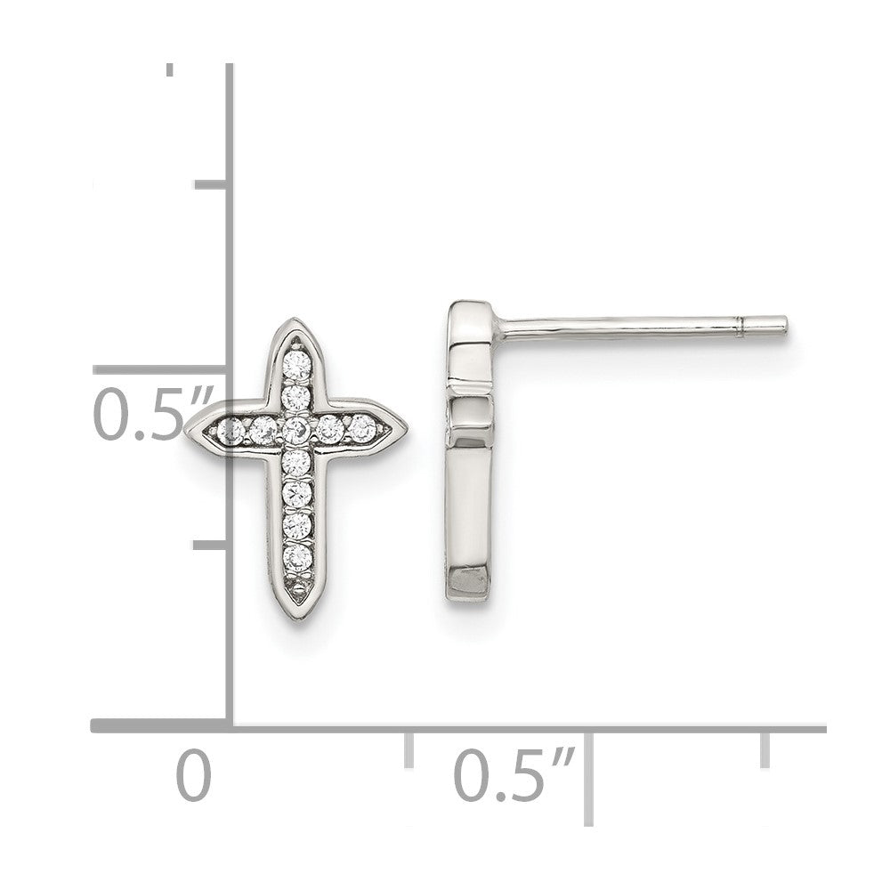 FJC Finejewelers 925 Sterling Silver Button Rhod-plated Polished CZ Passion Cross Post Earrings 10 x 7 mm
