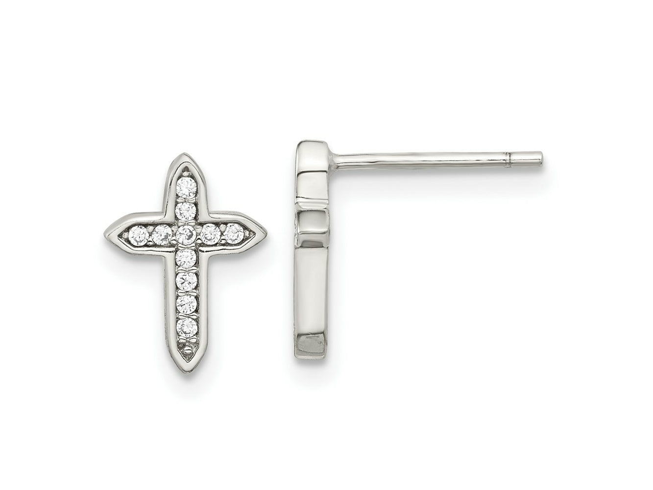 FJC Finejewelers 925 Sterling Silver Button Rhod-plated Polished CZ Passion Cross Post Earrings 10 x 7 mm