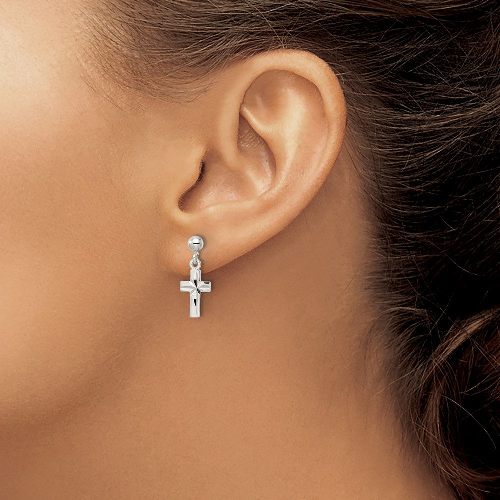FJC Finejewelers 925 Sterling Silver Polished and Bright Cut Latin Cross Post Dangle Earrings 19 x 7 mm