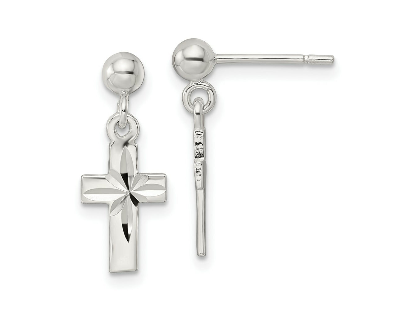 FJC Finejewelers 925 Sterling Silver Polished and Bright Cut Latin Cross Post Dangle Earrings 19 x 7 mm