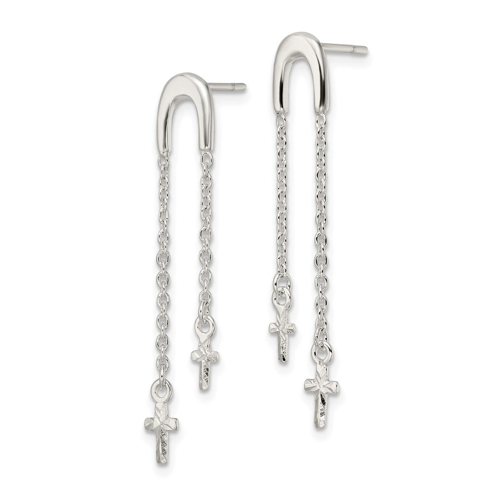 FJC Finejewelers 925 Sterling Silver and Bright Cut Cross Multi-Chain Post Dangle Earrings 39 x 6 mm