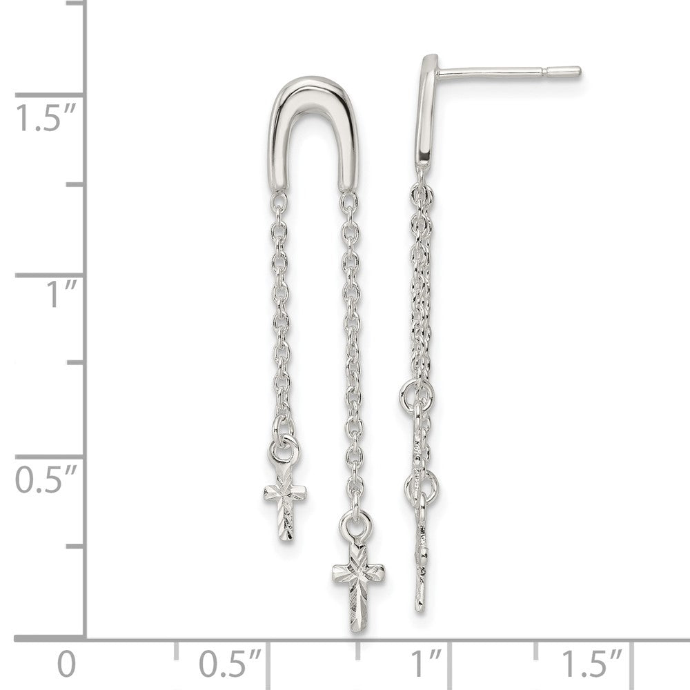 FJC Finejewelers 925 Sterling Silver and Bright Cut Cross Multi-Chain Post Dangle Earrings 39 x 6 mm