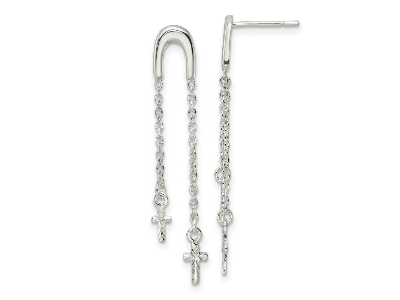 FJC Finejewelers 925 Sterling Silver and Bright Cut Cross Multi-Chain Post Dangle Earrings 39 x 6 mm