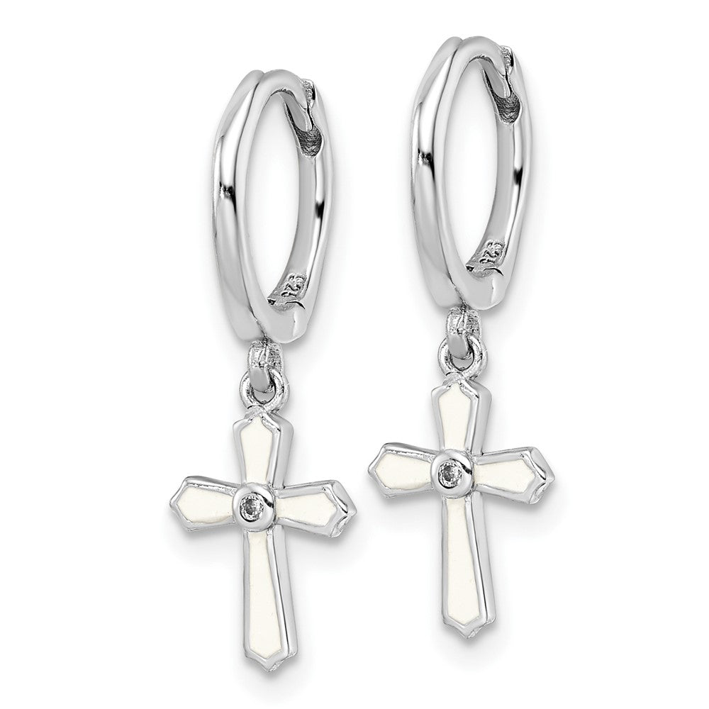 FJC Finejewelers 925 Sterling Silver  CZ White Enamel Cross Dangle Hoop Earrings 124 x 11 mm