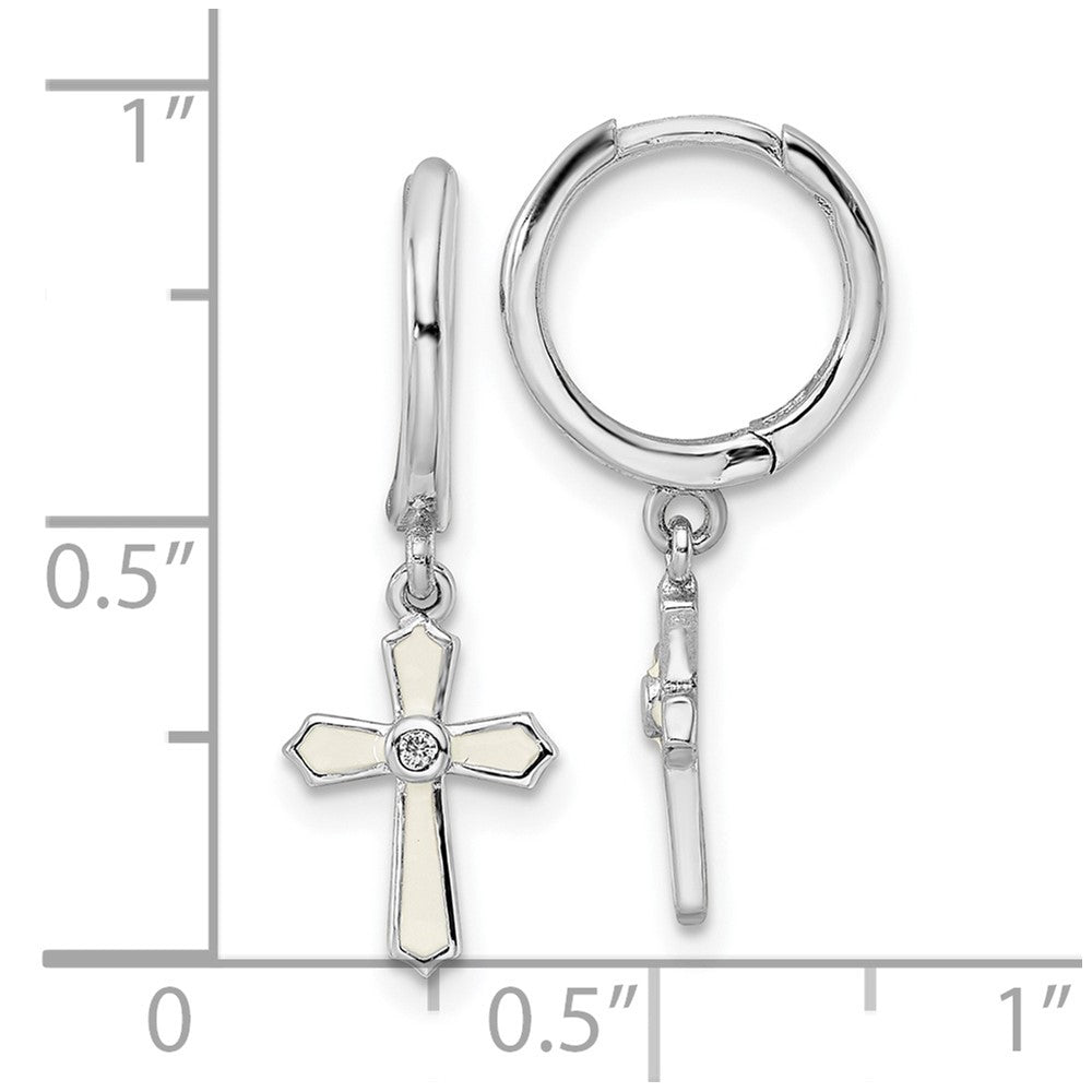 FJC Finejewelers 925 Sterling Silver  CZ White Enamel Cross Dangle Hoop Earrings 124 x 11 mm