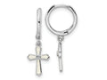 FJC Finejewelers 925 Sterling Silver  CZ White Enamel Cross Dangle Hoop Earrings 124 x 11 mm