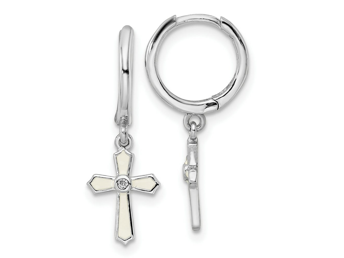 FJC Finejewelers 925 Sterling Silver  CZ White Enamel Cross Dangle Hoop Earrings 124 x 11 mm