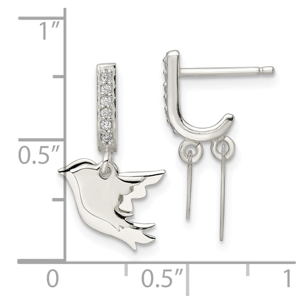 FJC Finejewelers 925 Sterling Silver Dangle Polished CZ Two Doves J-Hoop Post Earrings 20 x 12 mm