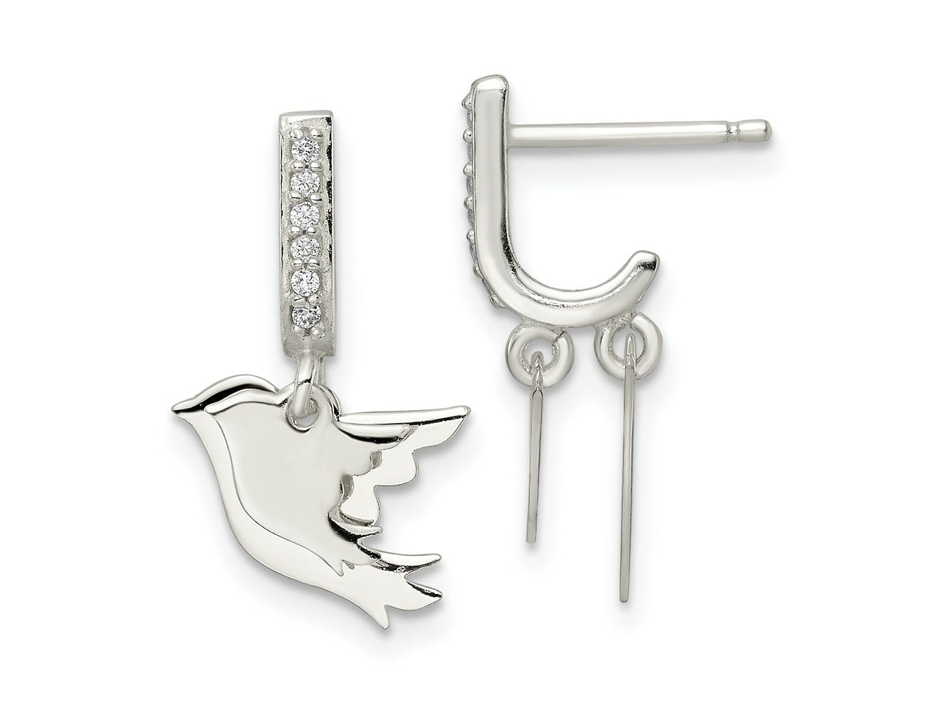 FJC Finejewelers 925 Sterling Silver Dangle Polished CZ Two Doves J-Hoop Post Earrings 20 x 12 mm