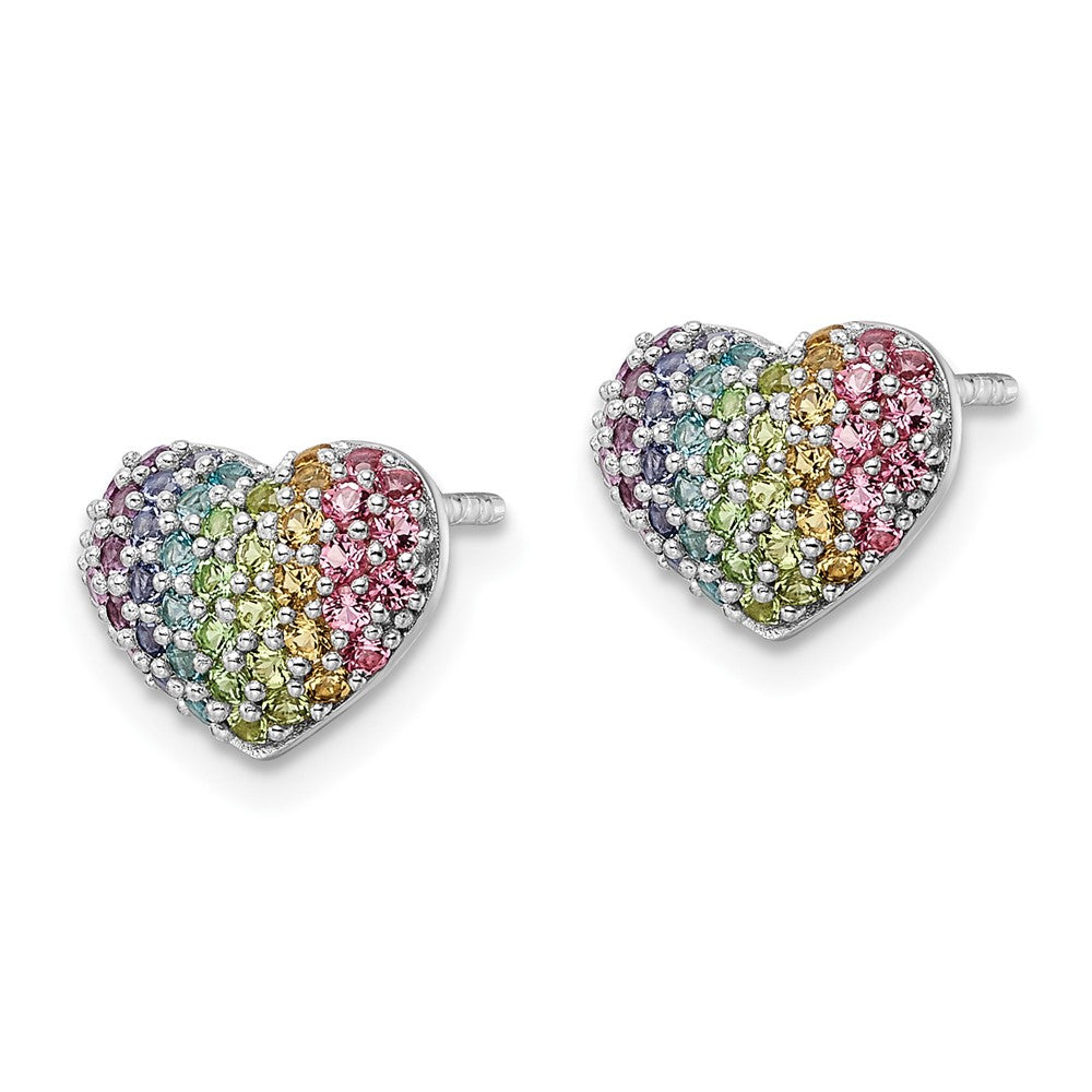 FJC Finejewelers 925 Sterling Silver Button Rhodium Plated Rainbow Crystal Heart Post Earrings 8 x 11 mm