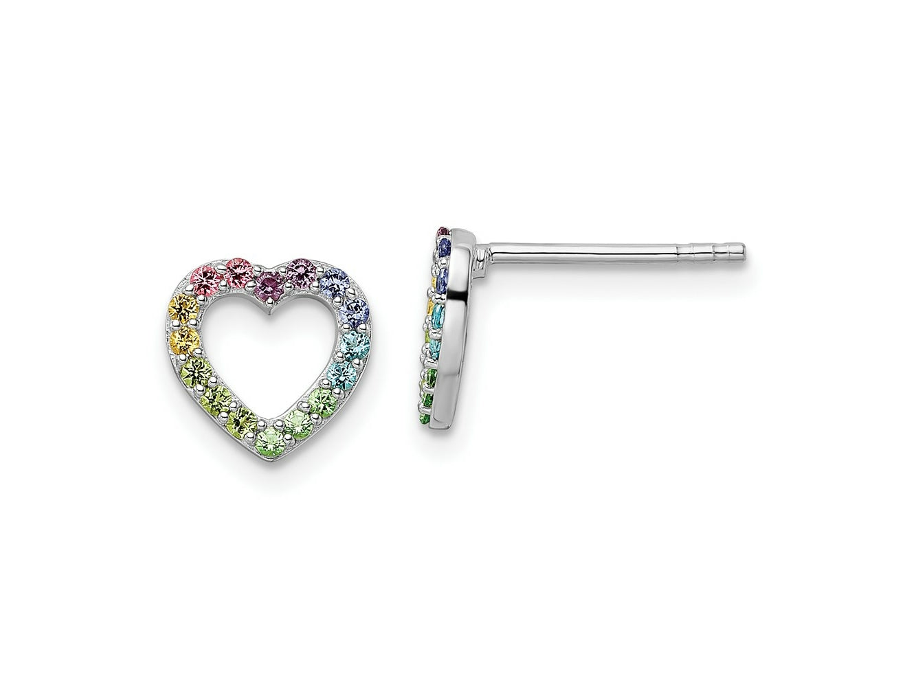 FJC Finejewelers 925 Sterling Silver Button  Rainbow Crystal Open Heart Post Earrings 8 x 8 mm