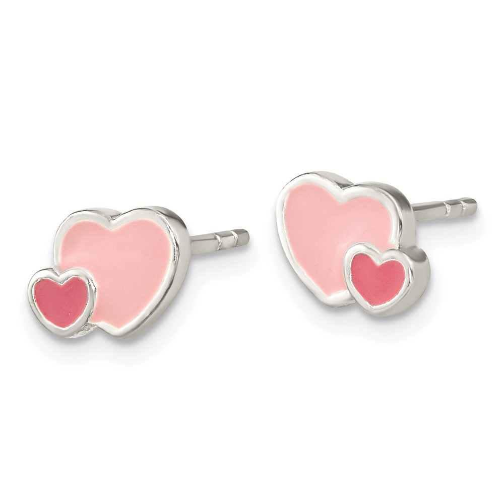 FJC Finejewelers 925 Sterling Silver Button  Pink Enamel Double Heart Post Earrings 6 x 9 mm