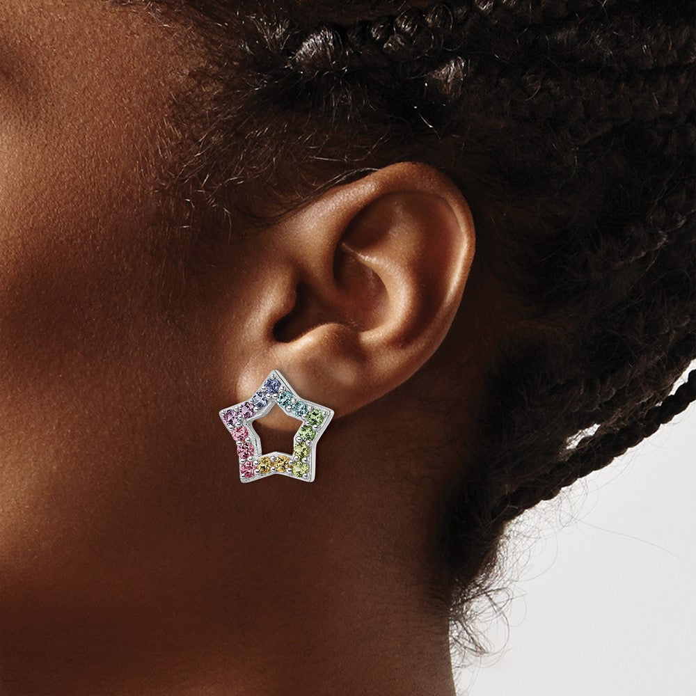FJC Finejewelers 925 Sterling Silver Button Rhodium Plated Rainbow Crystal Star Post Earrings 8 x 9 mm