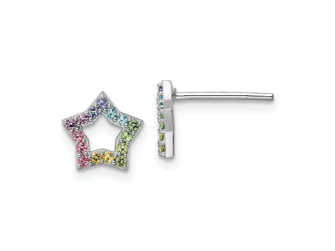 FJC Finejewelers 925 Sterling Silver Button Rhodium Plated Rainbow Crystal Star Post Earrings 8 x 9 mm
