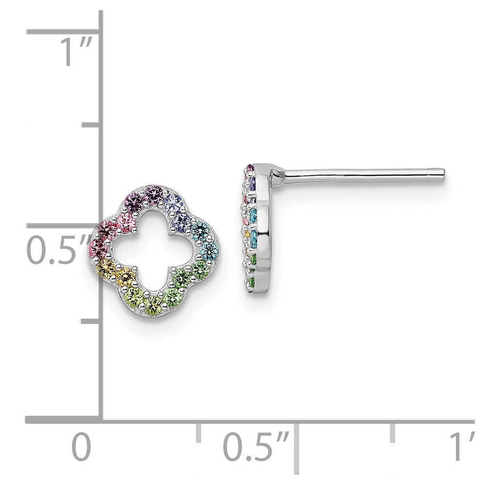 FJC Finejewelers 925 Sterling Silver Button Rhodium Plated Rainbow Crystal Clover Post Earrings 8 x 8 mm