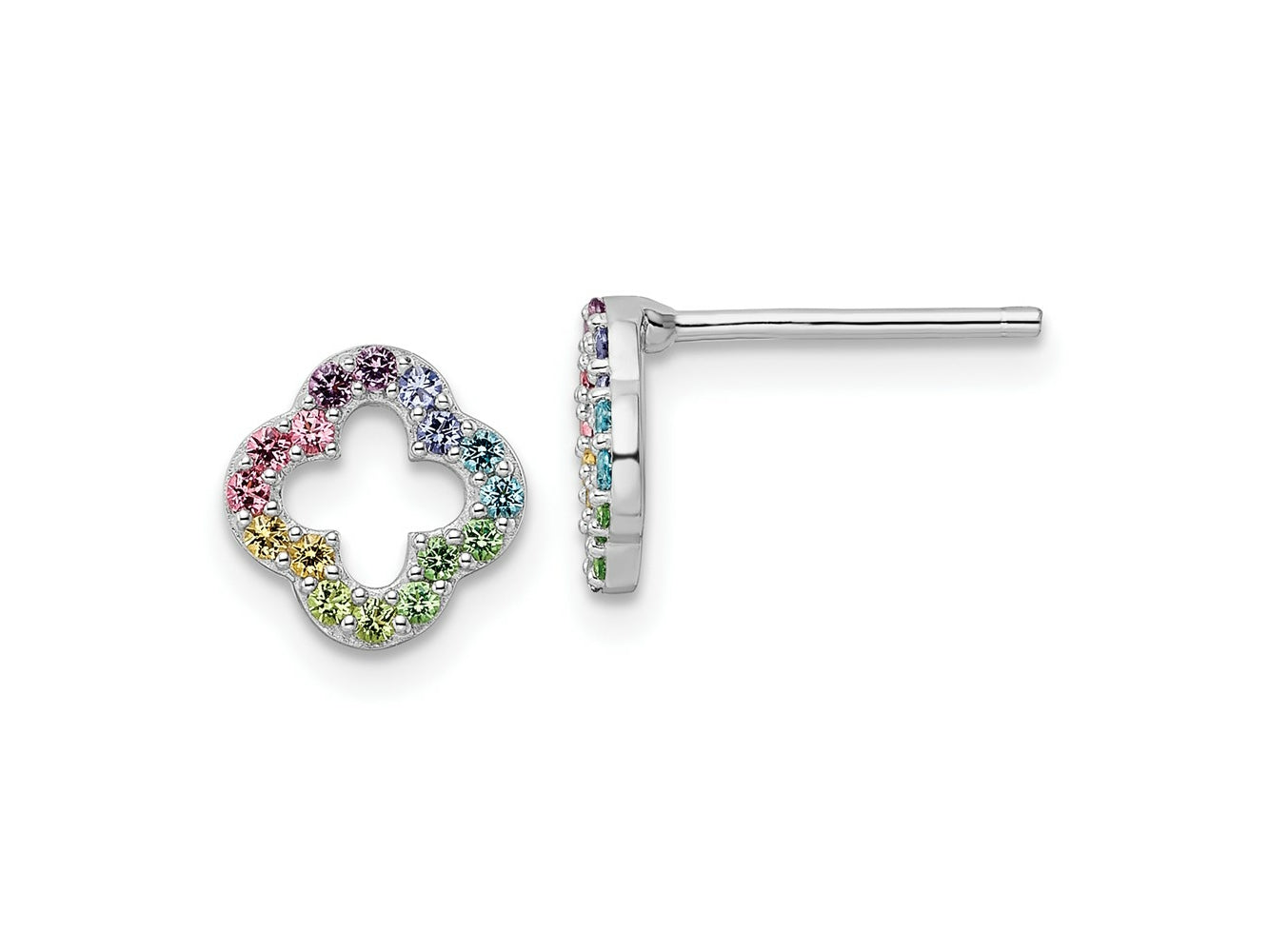 FJC Finejewelers 925 Sterling Silver Button Rhodium Plated Rainbow Crystal Clover Post Earrings 8 x 8 mm
