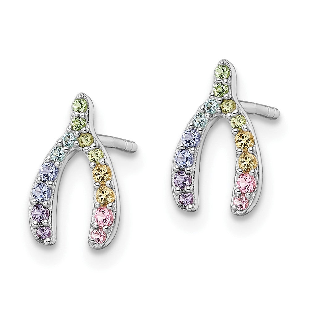 FJC Finejewelers 925 Sterling Silver Button  Rainbow Crystal Wishbone Post Earrings 10 x 6 mm