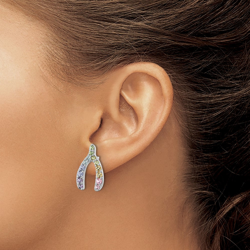 FJC Finejewelers 925 Sterling Silver Button  Rainbow Crystal Wishbone Post Earrings 10 x 6 mm