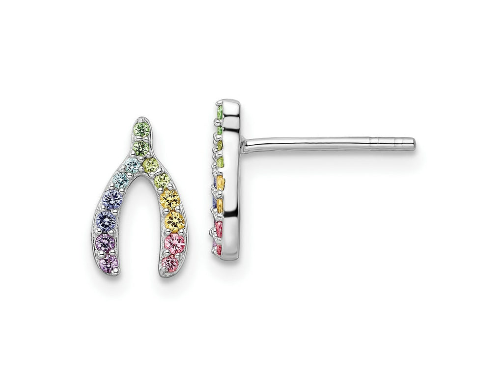 FJC Finejewelers 925 Sterling Silver Button  Rainbow Crystal Wishbone Post Earrings 10 x 6 mm