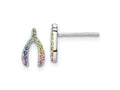 FJC Finejewelers 925 Sterling Silver Button  Rainbow Crystal Wishbone Post Earrings 10 x 6 mm