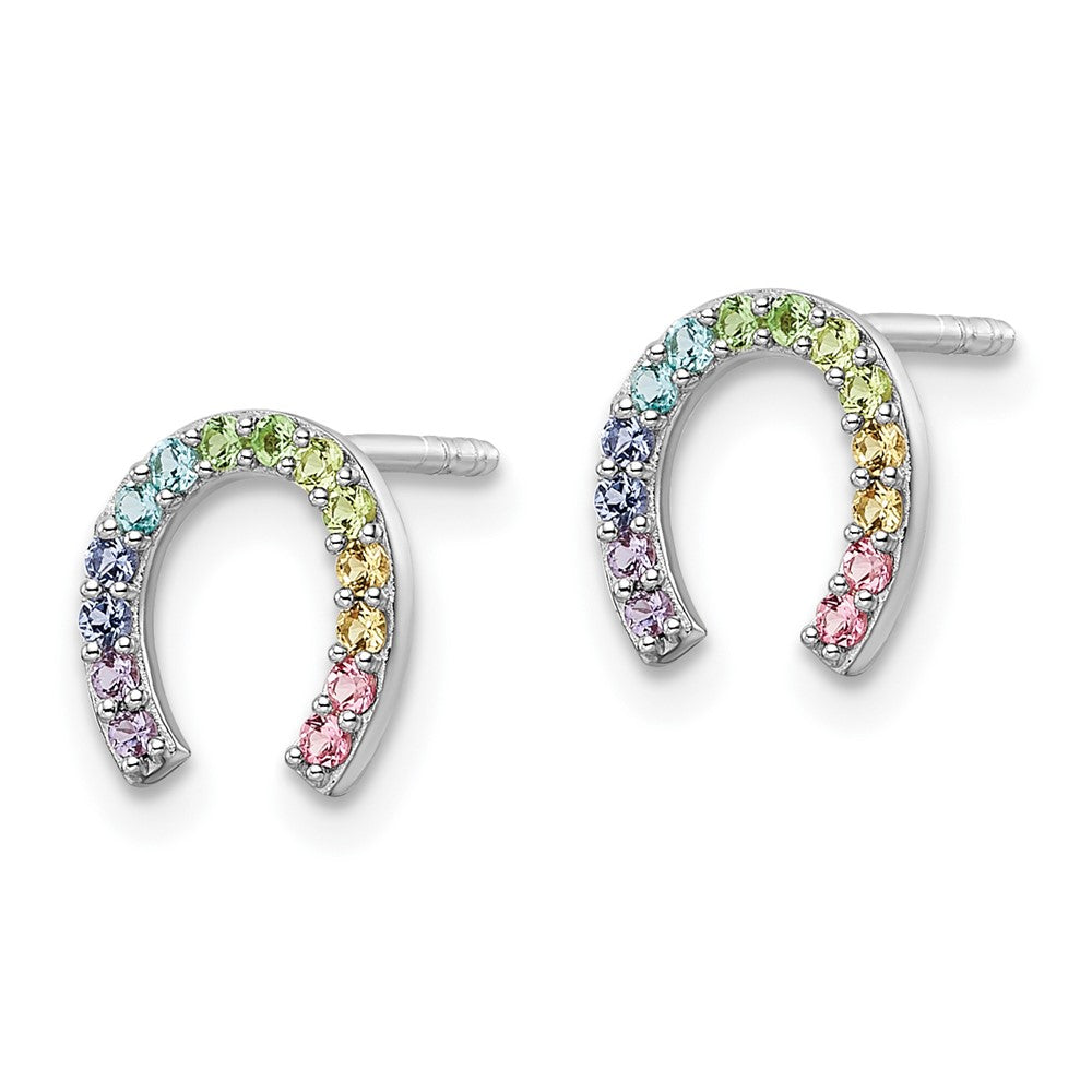 FJC Finejewelers 925 Sterling Silver Button  Rainbow Crystal Horseshoe Post Earrings 8 x 8 mm