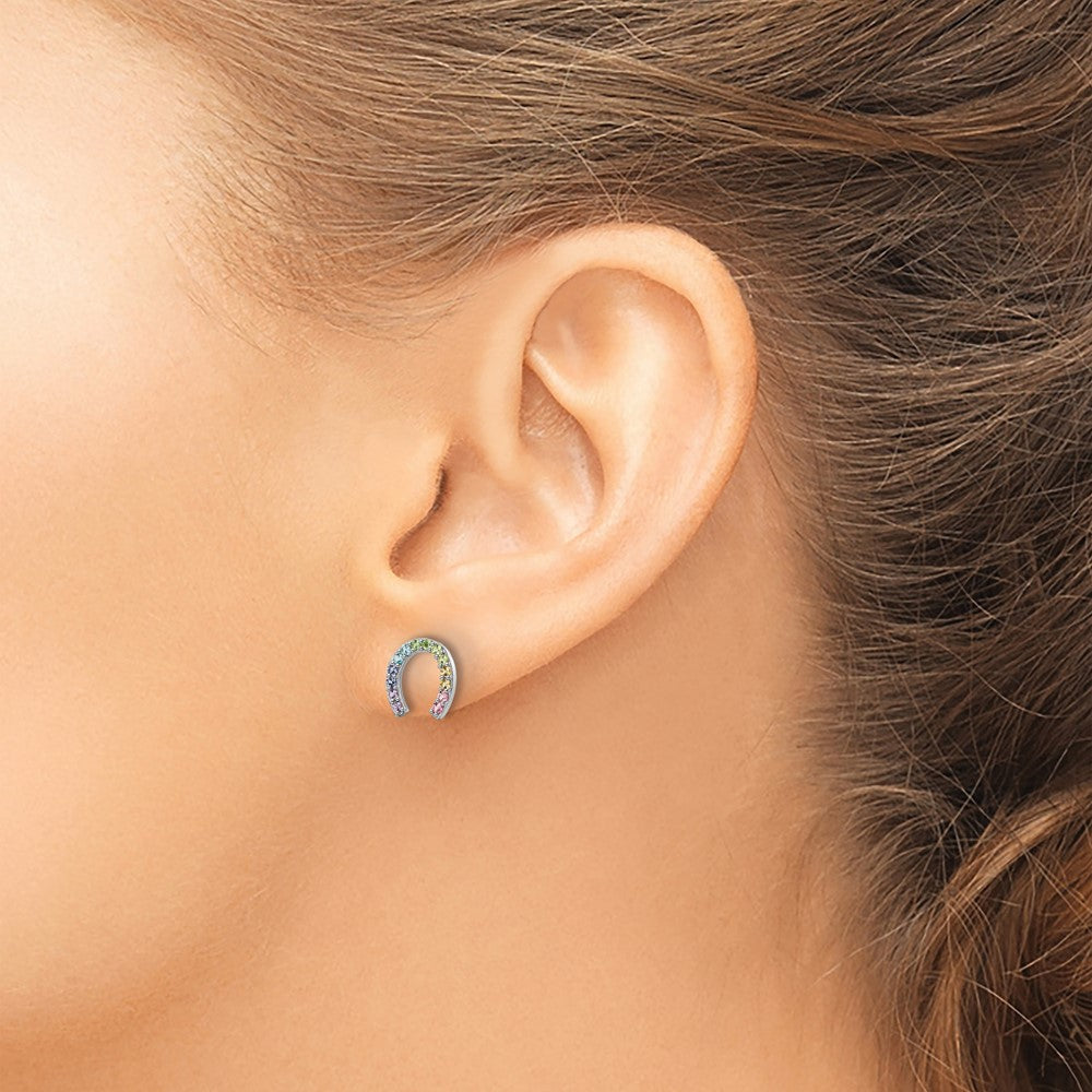 FJC Finejewelers 925 Sterling Silver Button  Rainbow Crystal Horseshoe Post Earrings 8 x 8 mm