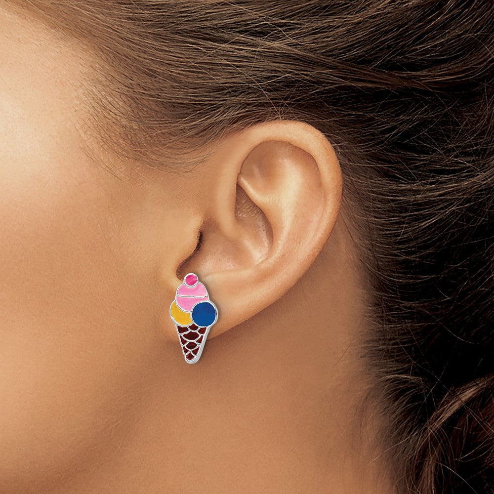 FJC Finejewelers 925 Sterling Silver Button  Enamel Kids Ice Cream Cone Post Earrings 9 x 5 mm