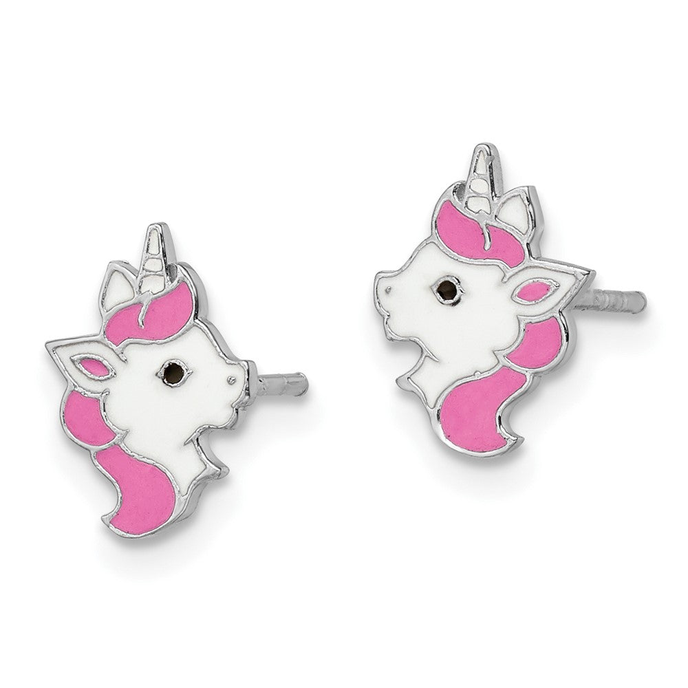 FJC Finejewelers 925 Sterling Silver Button Rhodium Plated Enamel Unicorn Post Earrings 10 x 7 mm