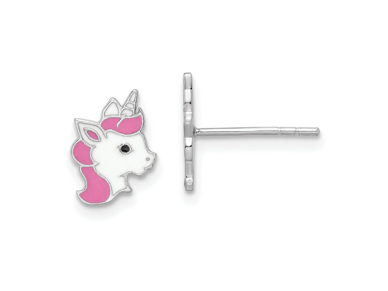 FJC Finejewelers 925 Sterling Silver Button Rhodium Plated Enamel Unicorn Post Earrings 10 x 7 mm