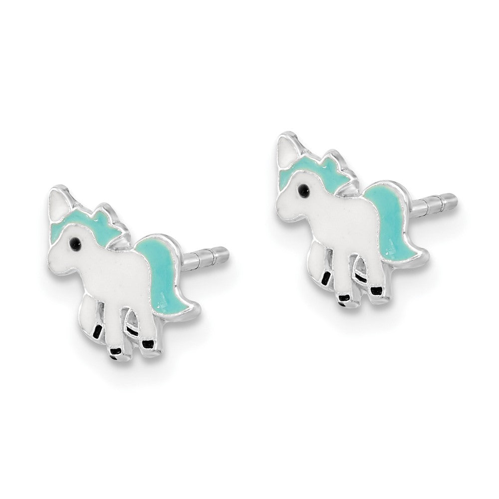 FJC Finejewelers 925 Sterling Silver Button  Polished Enameled Unicorn Post Earrings 9 x 8 mm