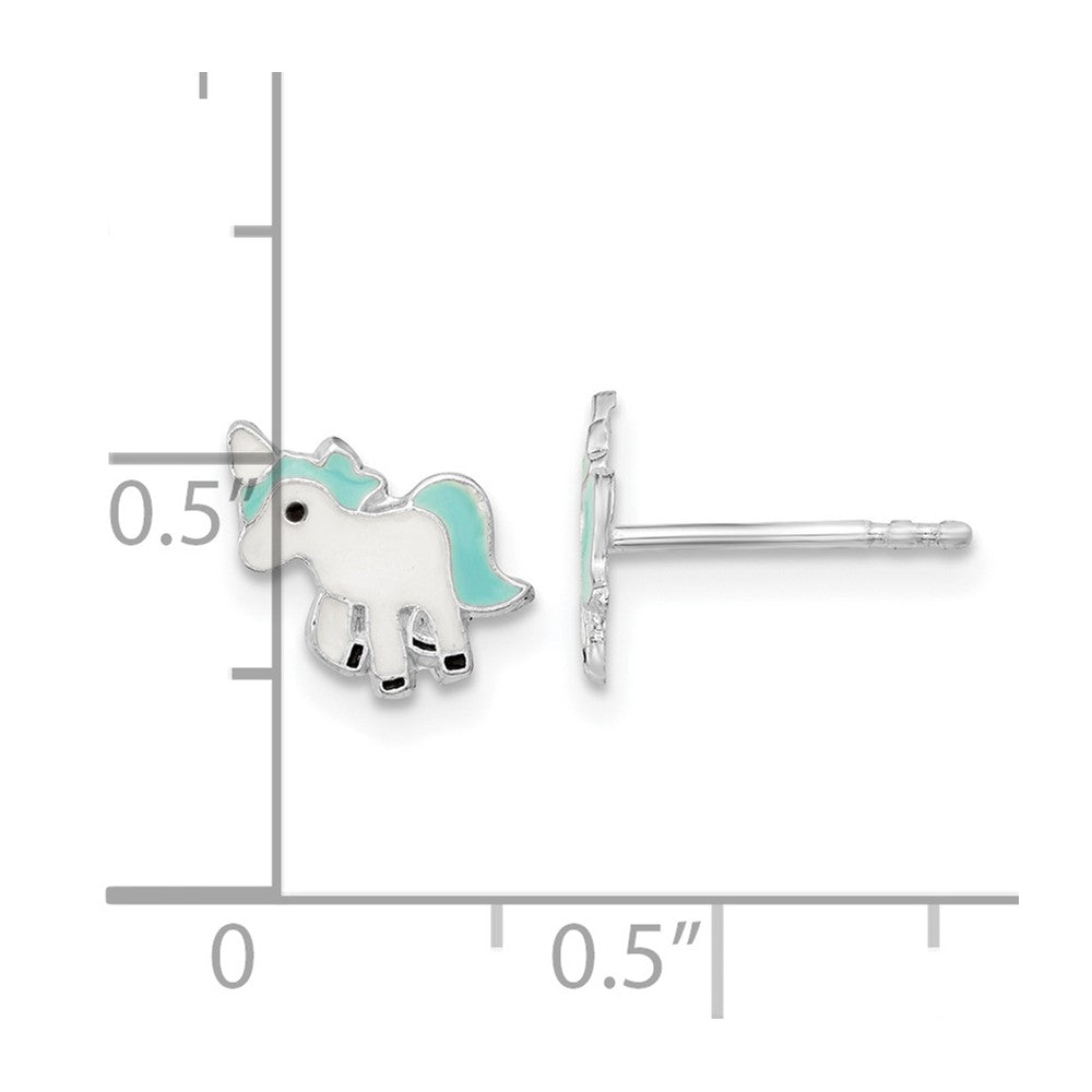 FJC Finejewelers 925 Sterling Silver Button  Polished Enameled Unicorn Post Earrings 9 x 8 mm
