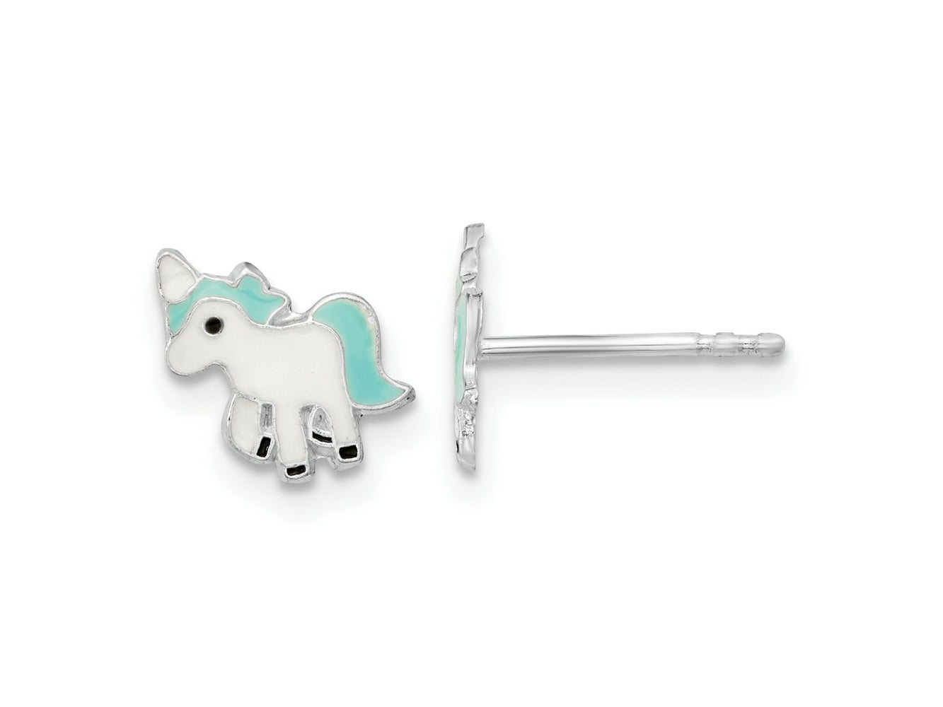 FJC Finejewelers 925 Sterling Silver Button  Polished Enameled Unicorn Post Earrings 9 x 8 mm