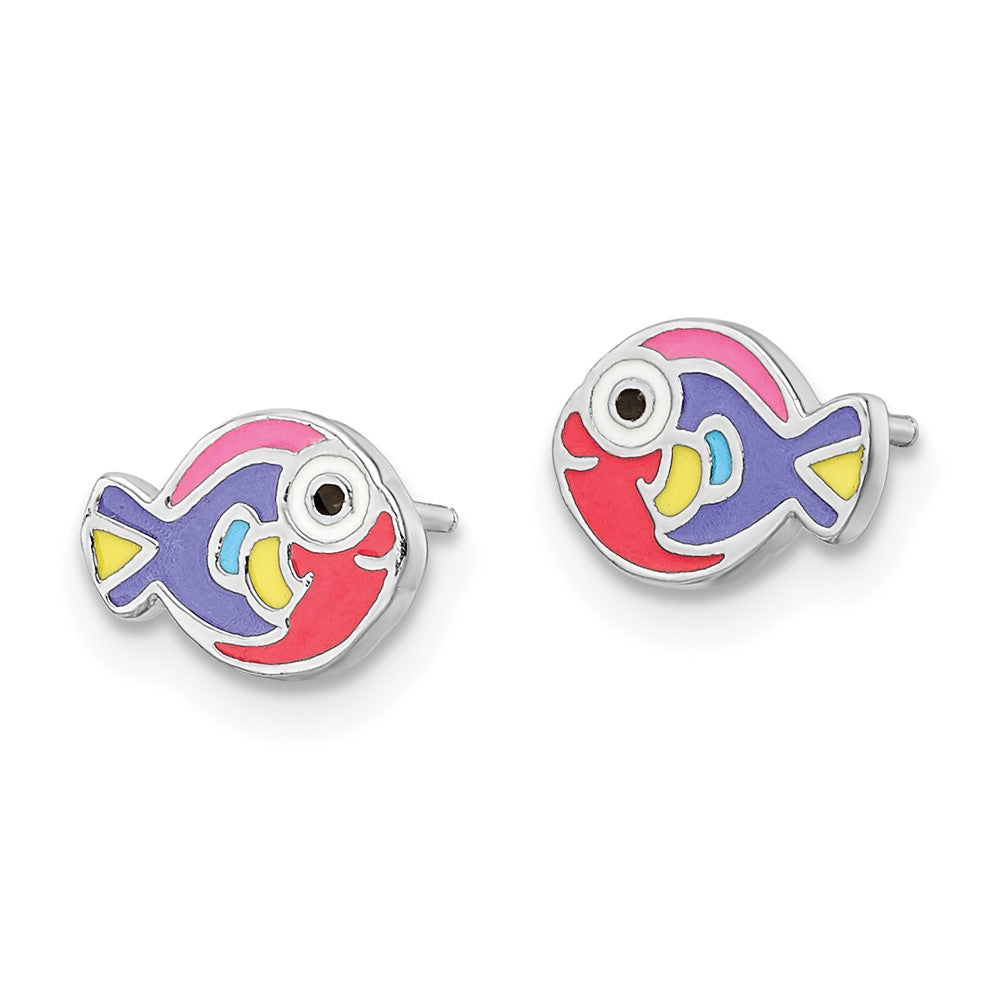 FJC Finejewelers 925 Sterling Silver Button  Multi-color Enameled Fish Post Earrings 6 x 8 mm