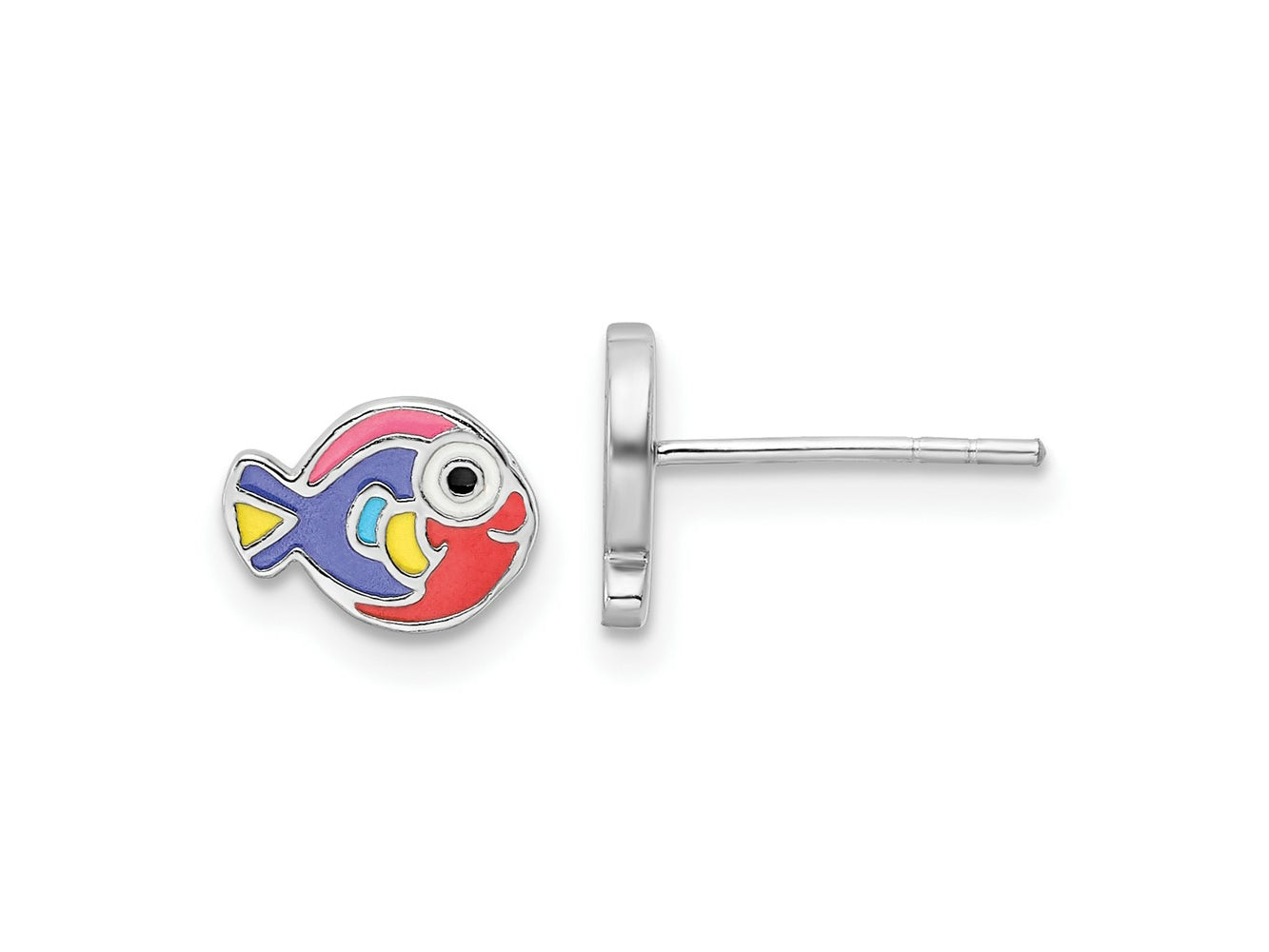FJC Finejewelers 925 Sterling Silver Button  Multi-color Enameled Fish Post Earrings 6 x 8 mm