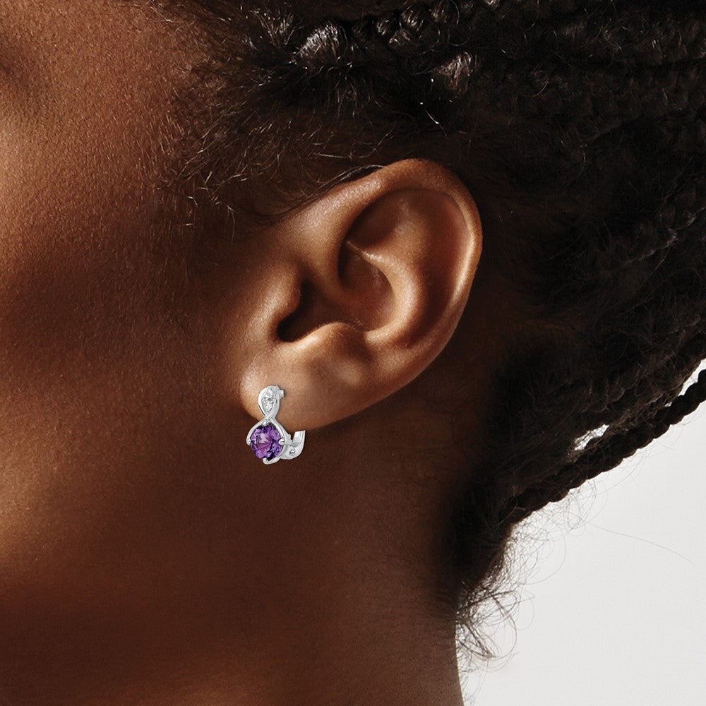 FJC Finejewelers 925 Sterling Silver Dangle Amethyst and White Topaz Hinged Earrings 13 mm
