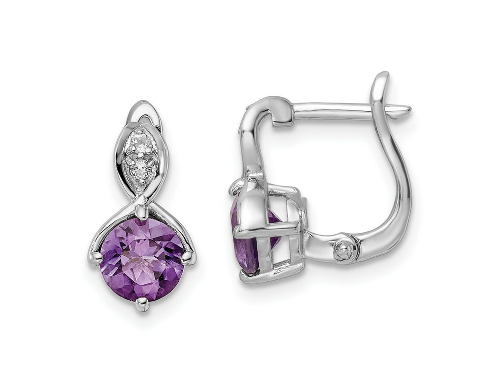FJC Finejewelers 925 Sterling Silver Dangle Amethyst and White Topaz Hinged Earrings 13 mm