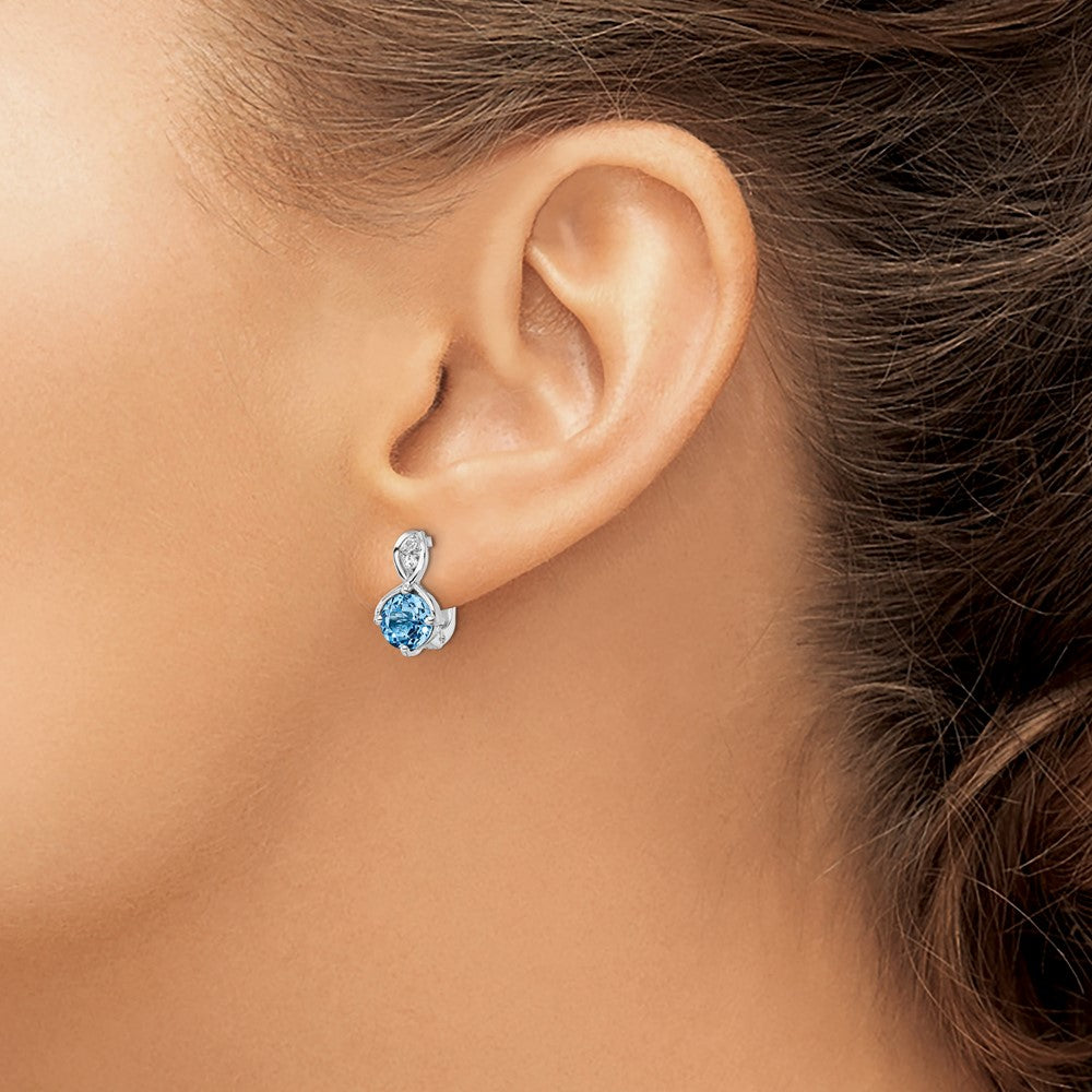 FJC Finejewelers 925 Sterling Silver Dangle Swiss Blue Topaz and White Topaz Hinged Earrings 12 mm