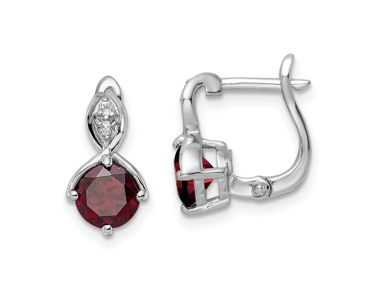 FJC Finejewelers 925 Sterling Silver Dangle Garnet and White Topaz Hinged Earrings 13 mm