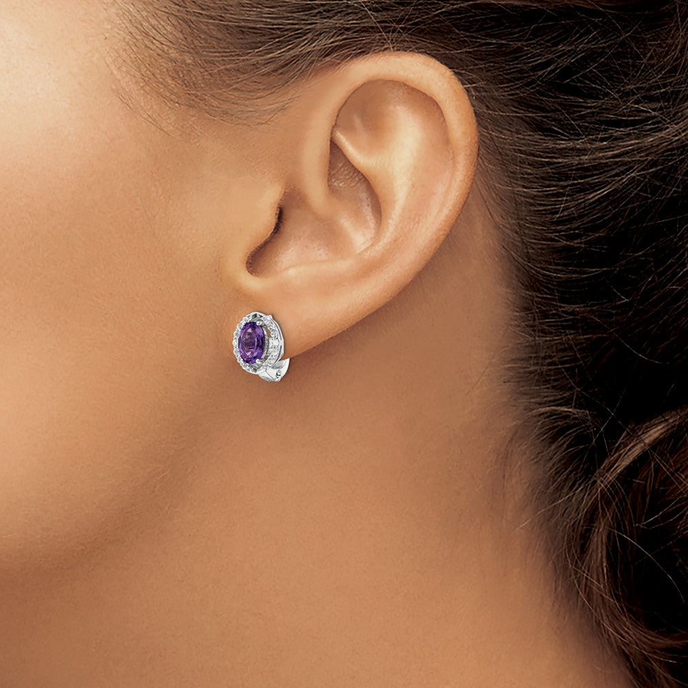 FJC Finejewelers 925 Sterling Silver Dangle Amethyst and White Topaz Oval Hinged Earrings 10 mm