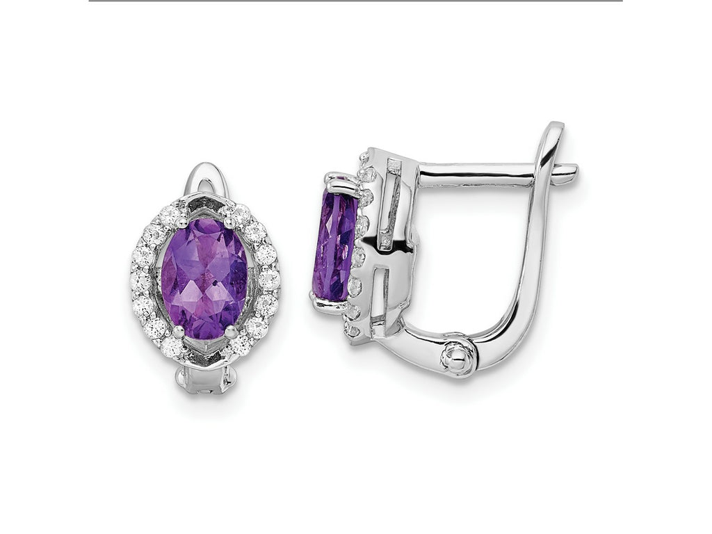 FJC Finejewelers 925 Sterling Silver Dangle Amethyst and White Topaz Oval Hinged Earrings 10 mm