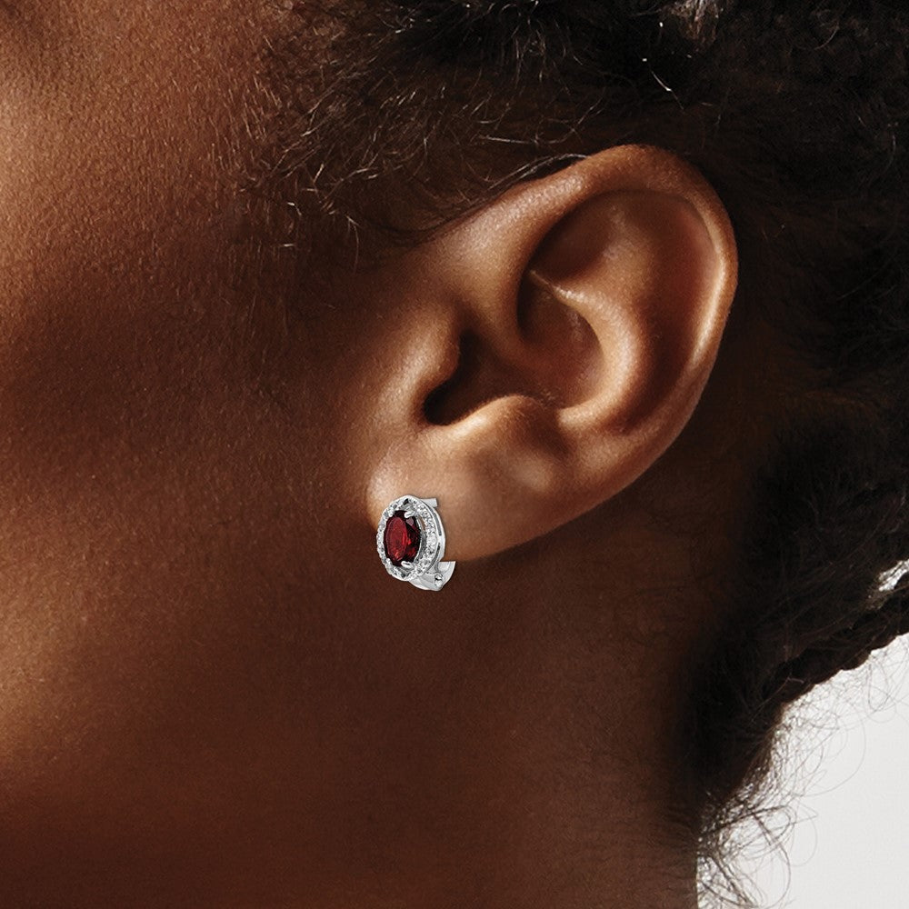 FJC Finejewelers 925 Sterling Silver Dangle Garnet and White Topaz Oval Hinged Earrings 10 mm