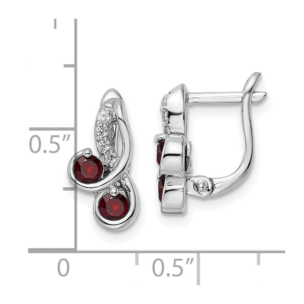 FJC Finejewelers 925 Sterling Silver Dangle Garnet and White Topaz Swirl Hinged Earring 13 mm