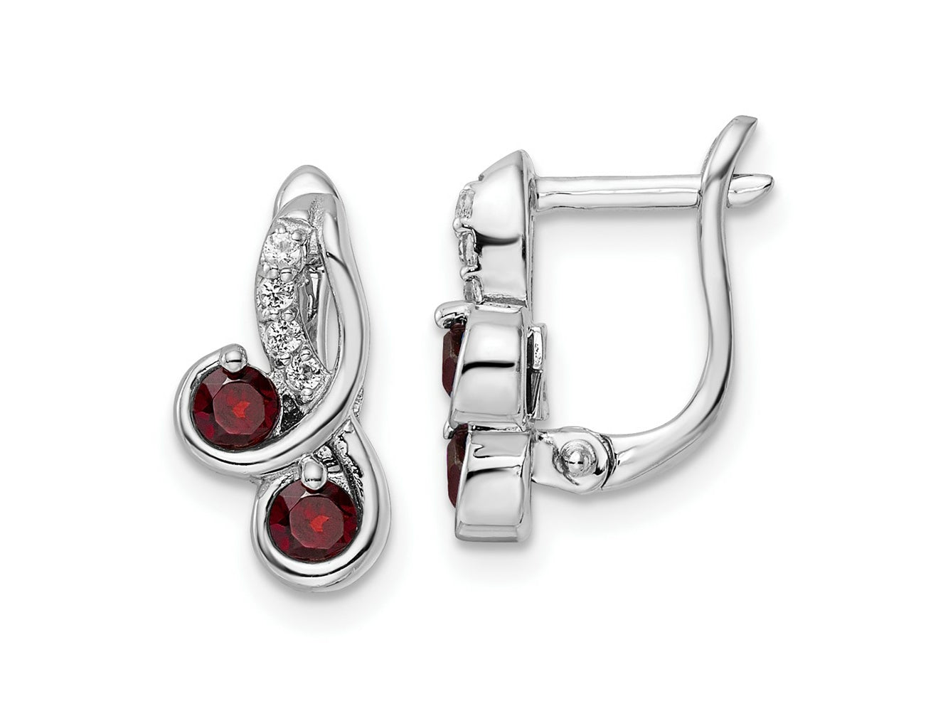 FJC Finejewelers 925 Sterling Silver Dangle Garnet and White Topaz Swirl Hinged Earring 13 mm