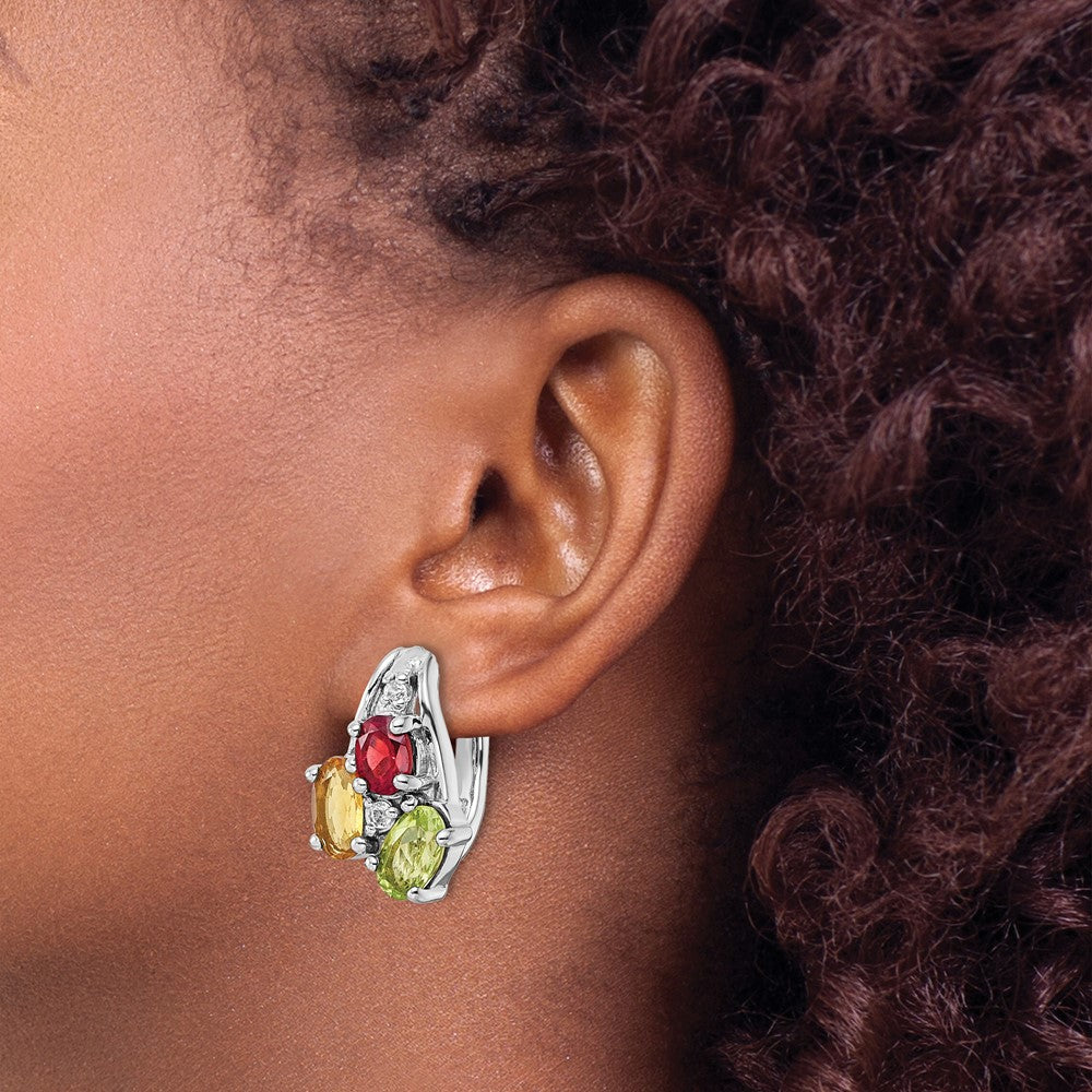 FJC Finejewelers 925 Sterling Silver Dangle Peridot Citrine Garnet and White Topaz Hinged Earrings 12 mm