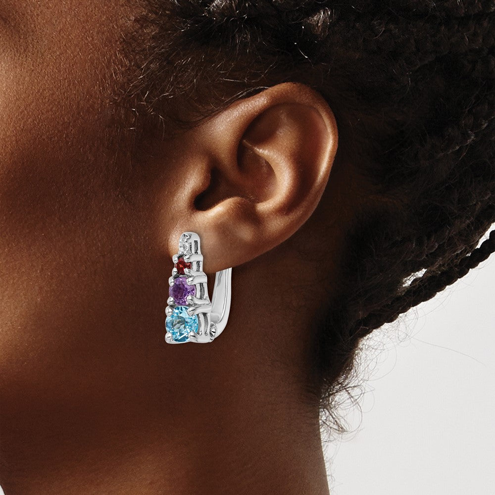 FJC Finejewelers 925 Sterling Silver Blue Topaz Amethyst Garnet and White Topaz Hinged Earrings 12 mm