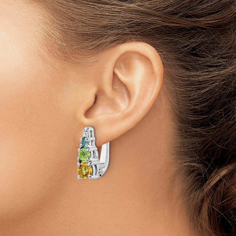 FJC Finejewelers 925 Sterling Silver Peridot Citrine Blue Topaz and White Topaz Hinged Earrings 12 mm