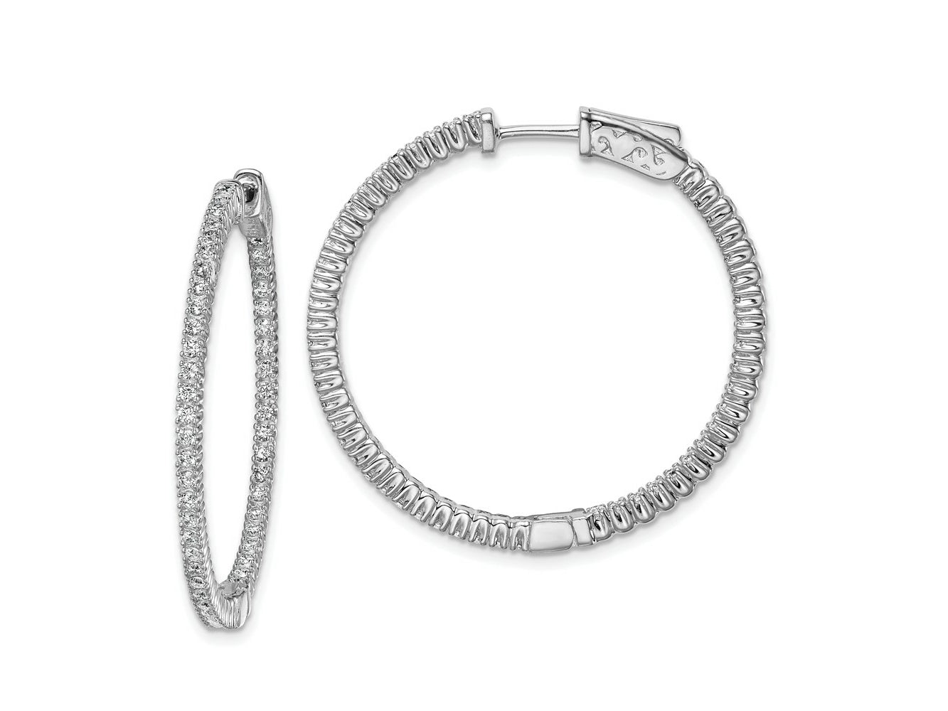 FJC Finejewelers 925 Sterling Silver Rhodium Plated CZ In and Out Round Hoop Earrings 33 x 34 mm